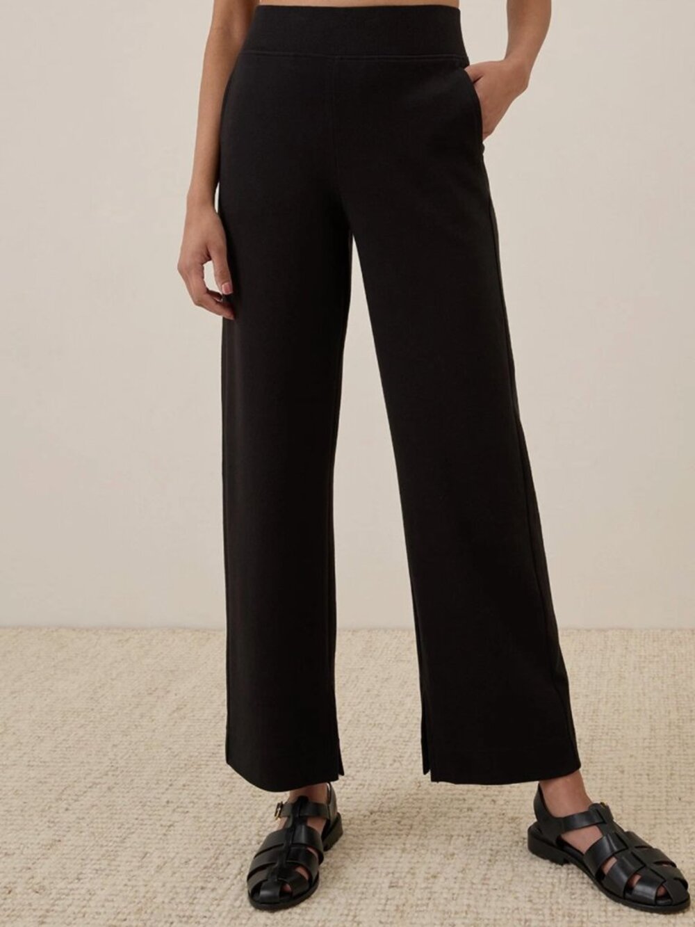 Pact Organic Airplane Wide Leg Pants Small Black 29" Inseam